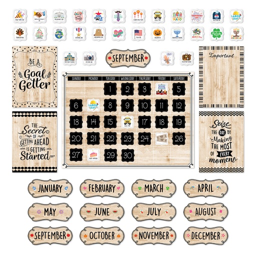 [10920 CTP] Black, White, and Wood Calendar Bulletin Board Set