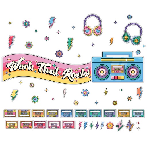 [110592 CD] Happily Ever Elementary Retro Remix Work that Rocks Bulletin Board Set
