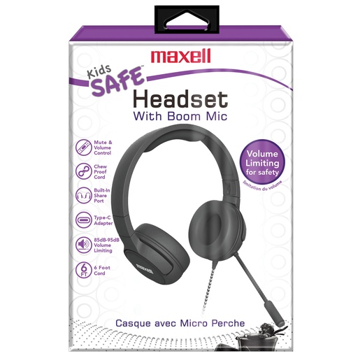 [198021 MAX] Kids Safe Listening Over Ear Headset with Boom Mic