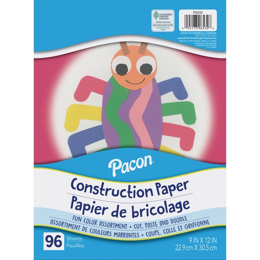 [6532 PAC] Assorted Colors 9" x 12" Lightweight Construction Paper 96 Sheets