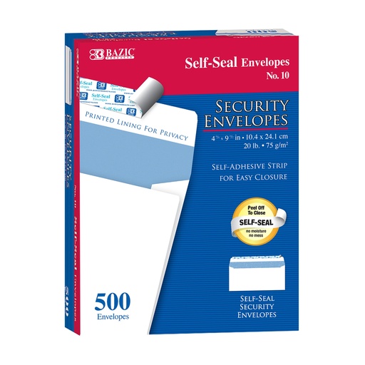 [8220 BAZ] #10 Self-Seal Security Envelopes 500ct