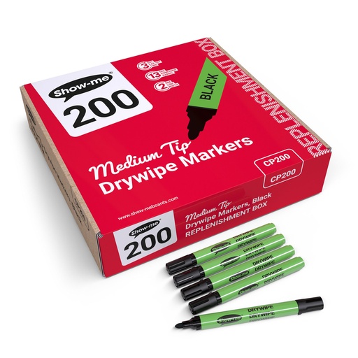 [CP200 EPG] Black Medium Tip Slim Barrel Dry Erase Markers 200ct