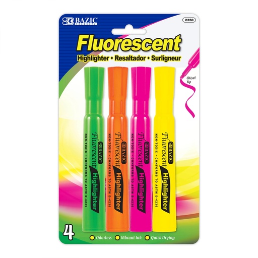 [2350 BAZ] Fluorescent Highlighters 4 Assorted
