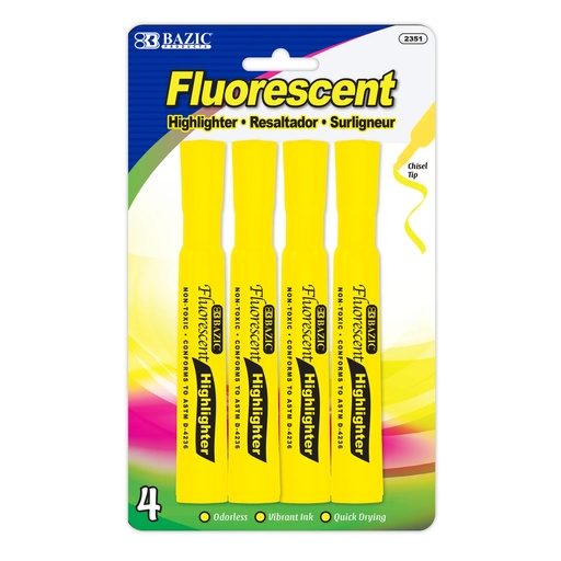 [2351 BAZ] Yellow Fluorescent Highlighters 4pk