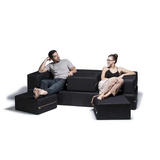[16840-400 JAX] Black Zipline Denim Convertible Sleeper Sofa & Ottomans