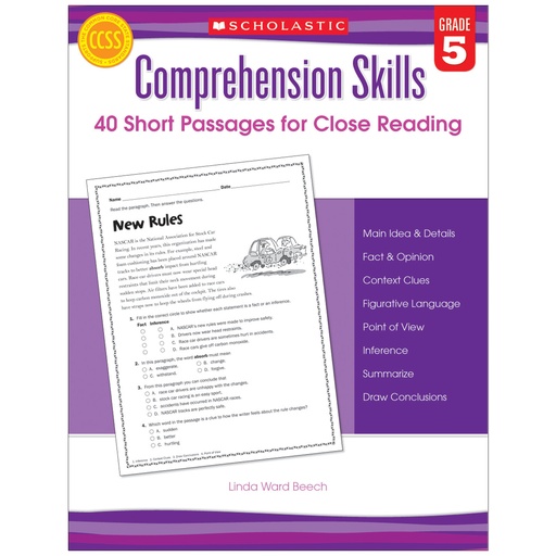 [546056 SC] Comprehension Skills: Short Passages for Close Reading Book Grade 5